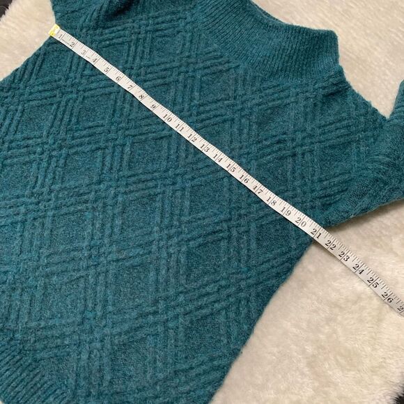 Soft Surroundings Teal Wool Blend Bell Flared Sleeves Knit Sweater Size Medium - Picture 3 of 7